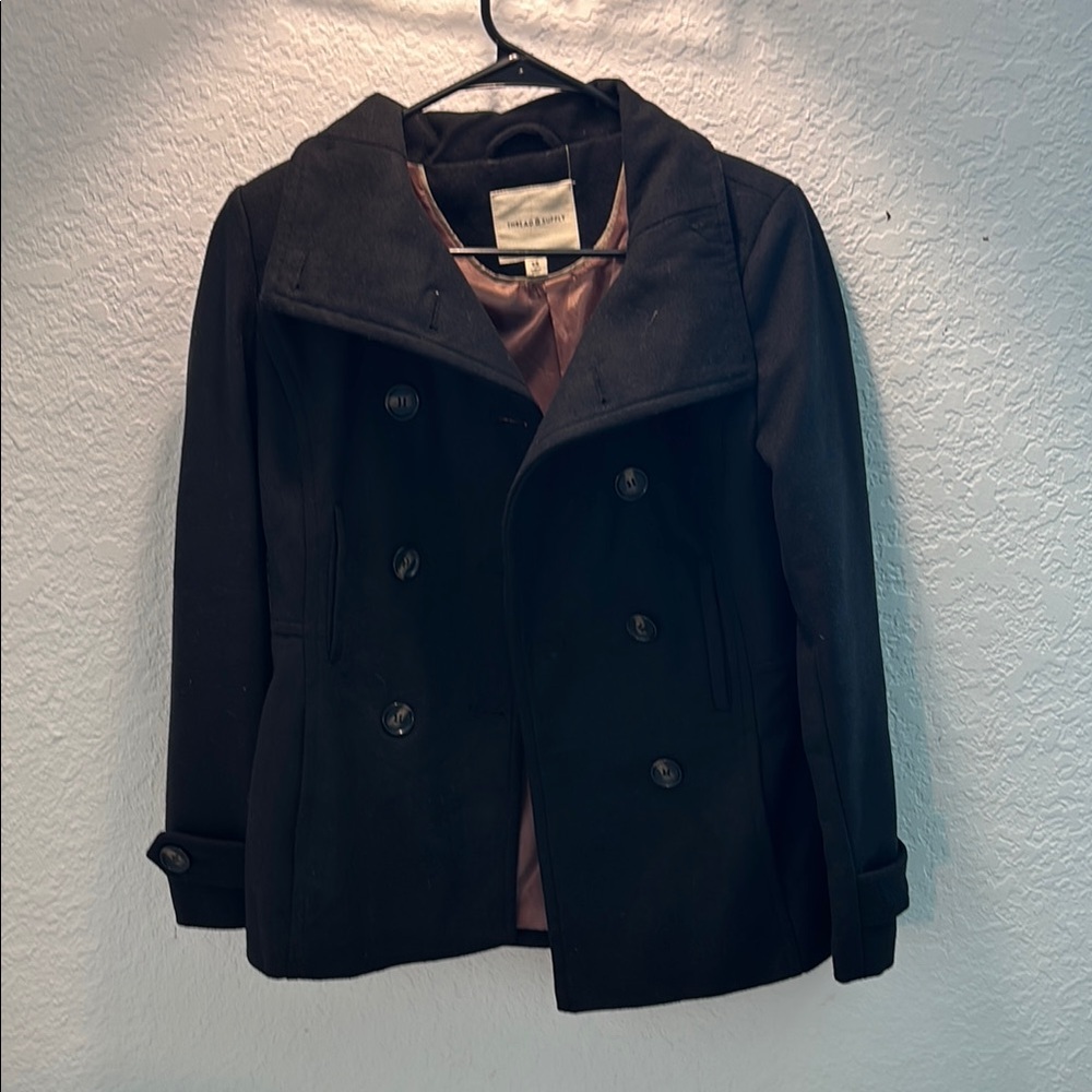 Thread & Supply Black Double-Breasted Pea Coat